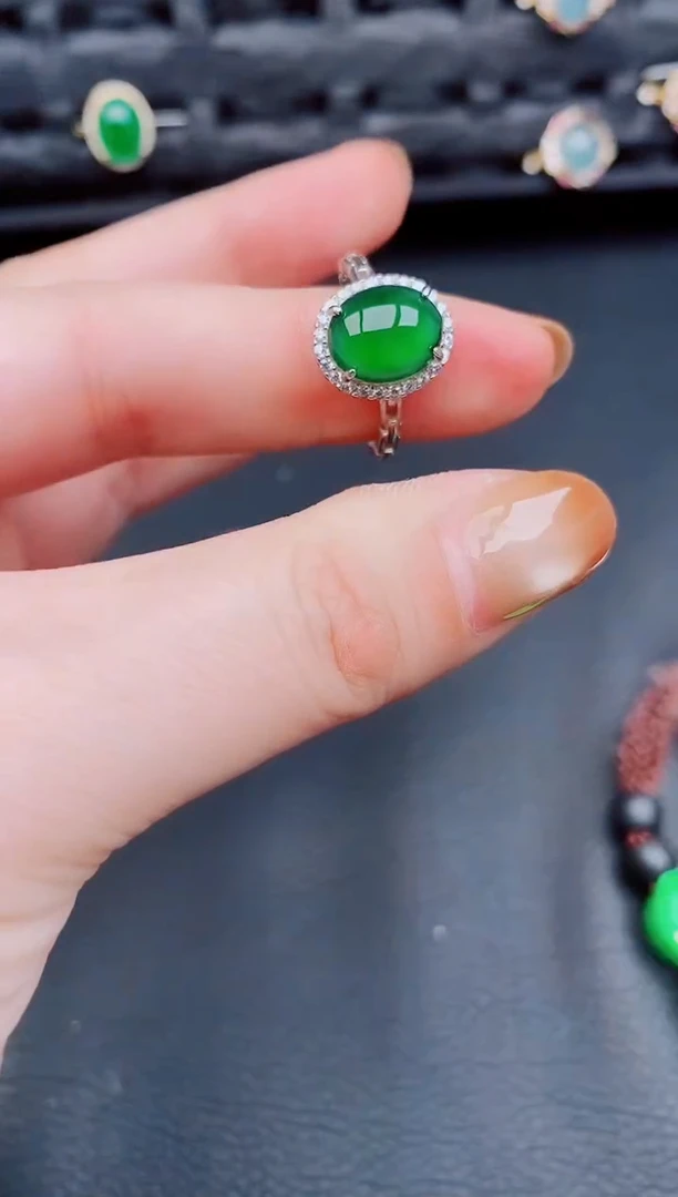 【闪购商品】翡翠戒指银S925镶嵌天然a货翡翠483