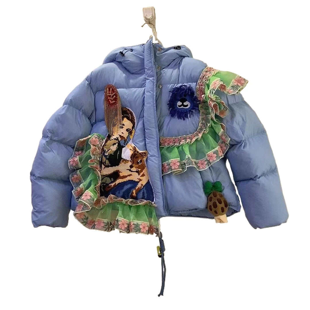 ATT潮牌女装2024冬欧洲站度假风甜美花卉拼接撞色拼接重工外套