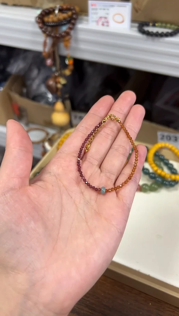 手链未镶嵌石榴石双色切面珠石榴石翡翠手链[0960]