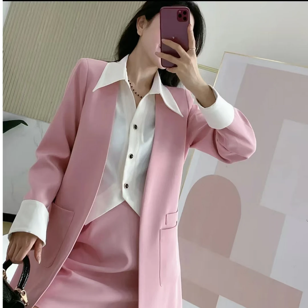 88119新款时尚百搭显瘦真两件可拆卸拼接衬衫西服(西服+衬衣)外套