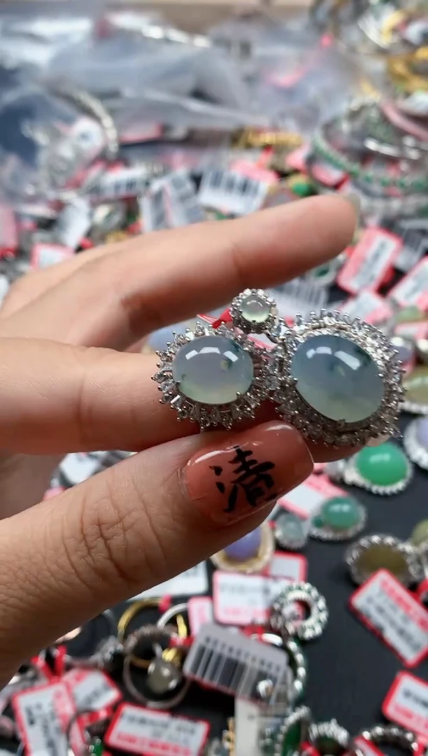 银S925镶嵌戒指翡翠天然A货缅甸翡翠