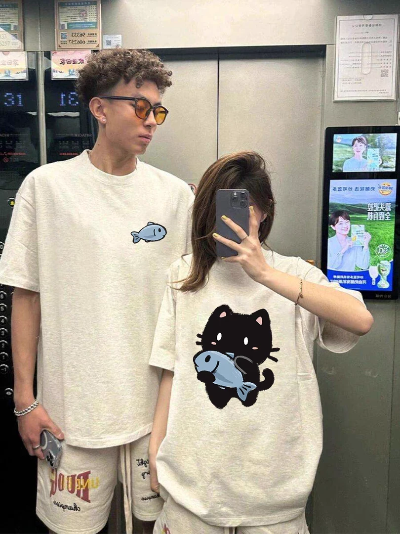 [两件装]情侣装短袖纯棉女T恤夏季2025新款宽松上衣服韩版潮流男