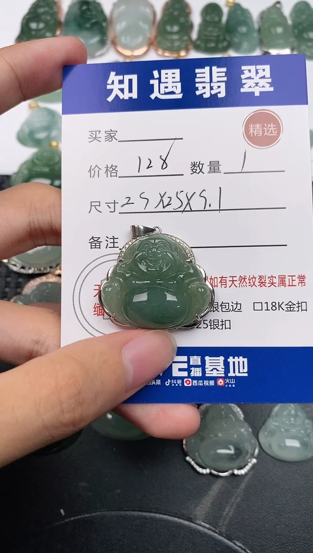 颈饰银S925镶嵌翡翠挂件
