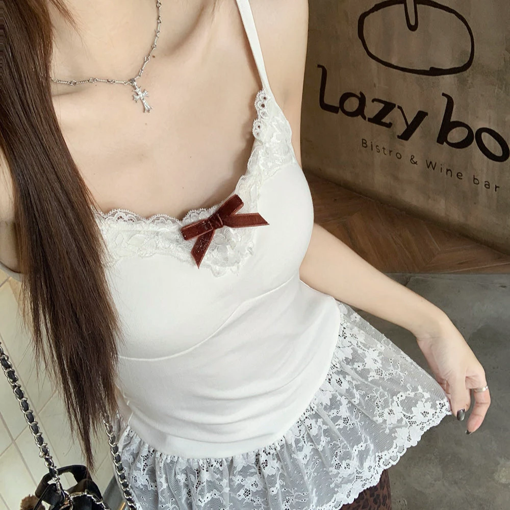 纯欲辣妹氛围感蕾丝吊带背心显瘦收腰内搭带胸垫打底叠穿无袖上衣