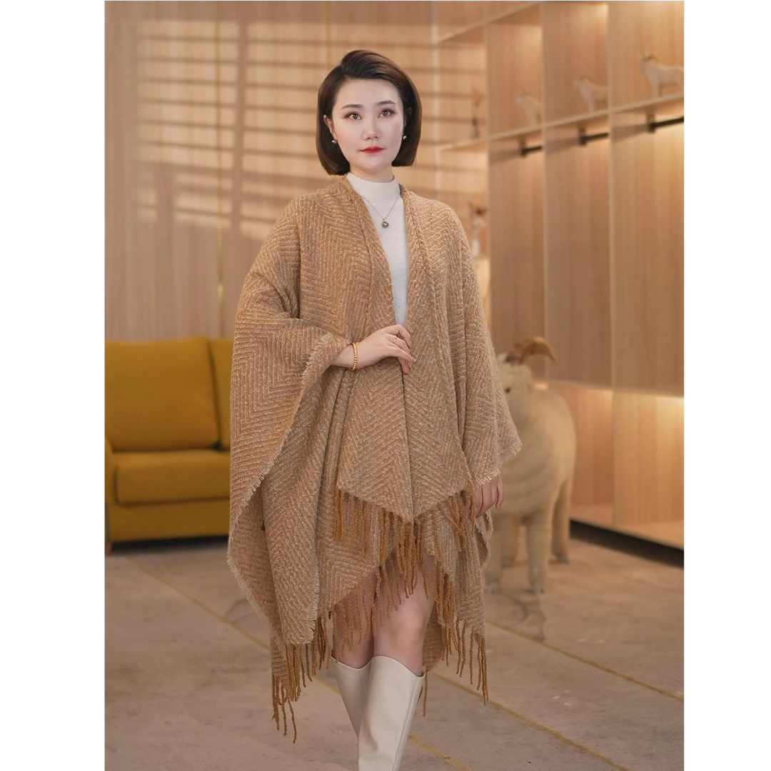 春季针织披肩外套中长款25年新款气质时尚百搭9021