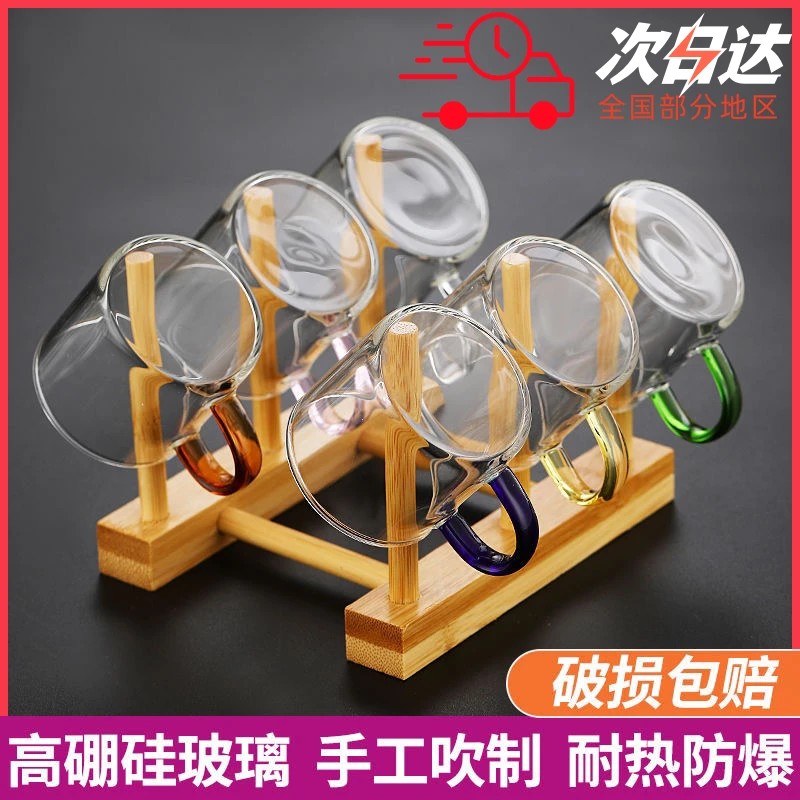 家用玻璃小茶杯简约耐热加厚品茗杯玻璃茶杯带把手主人喝茶茶碗杯