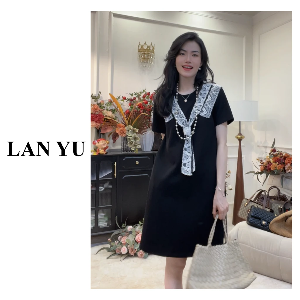 【微风情书】领子不可拆~假两件蕾丝翻领连衣裙女夏季短袖圆领裙子