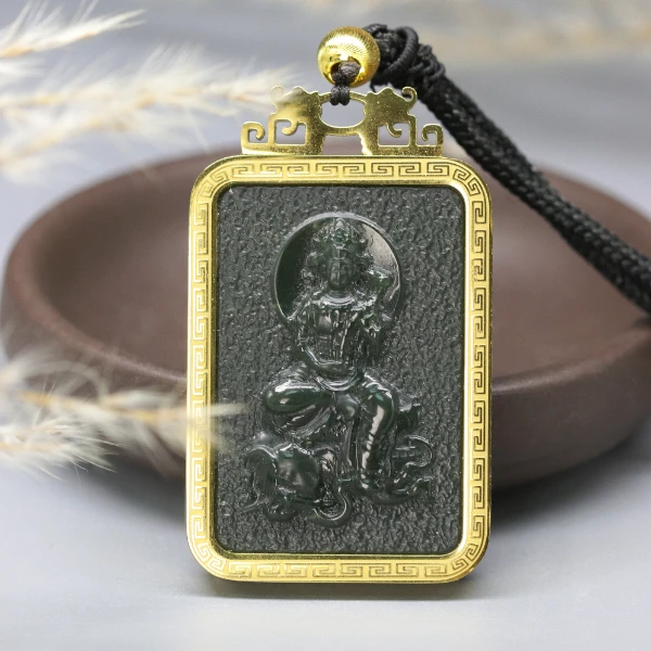 新疆和田玉普贤菩萨玉石雕刻佛像无事牌上等和田玉吊坠直播间Y844