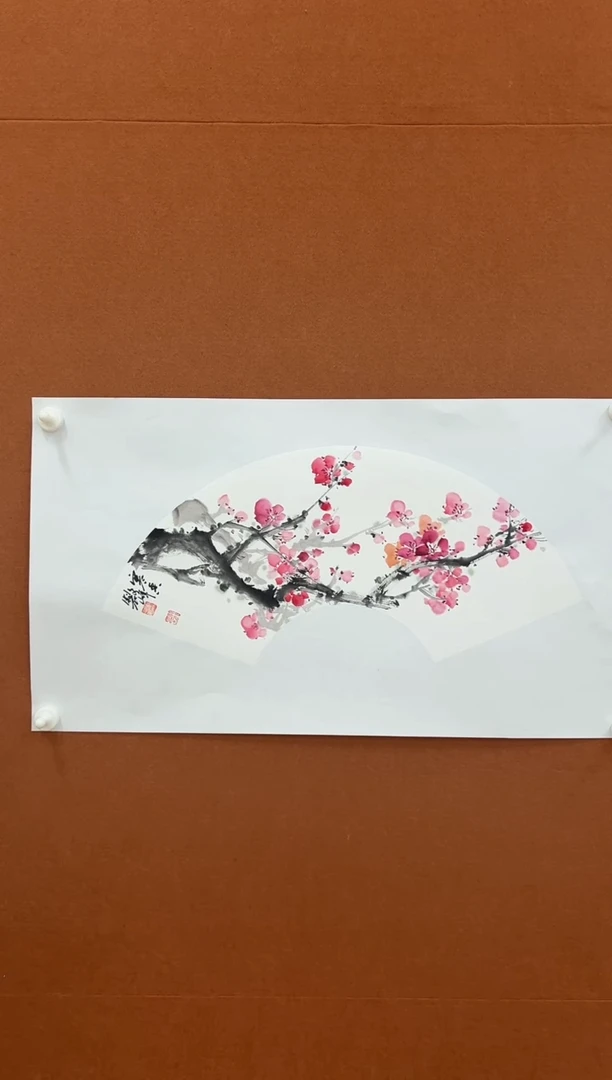 国画李文峰扇面花乌