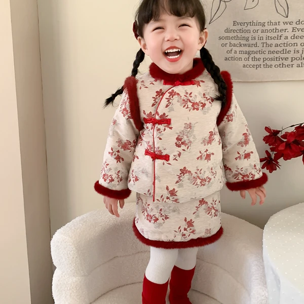 盗图必究【杏花红】女宝婴儿冬季新夹棉背心拜年周岁旗袍马甲