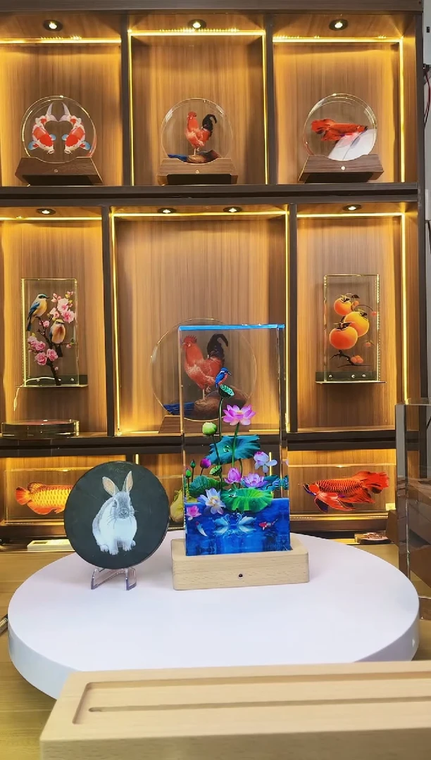 玻璃海*兔24*11*5荷花+底座送石头圆形摆件兔子