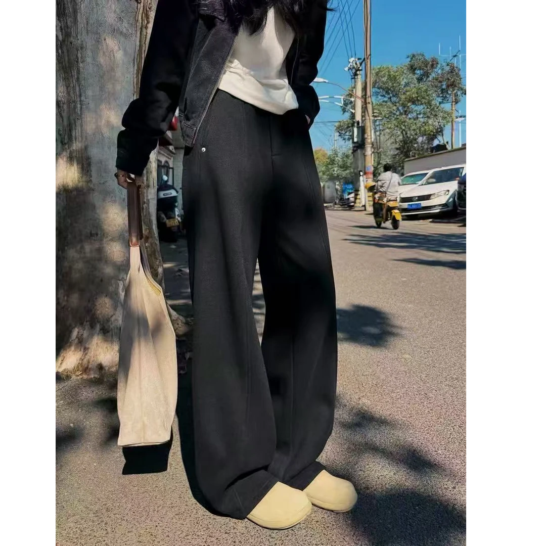 2391#纯色简约阔腿裤