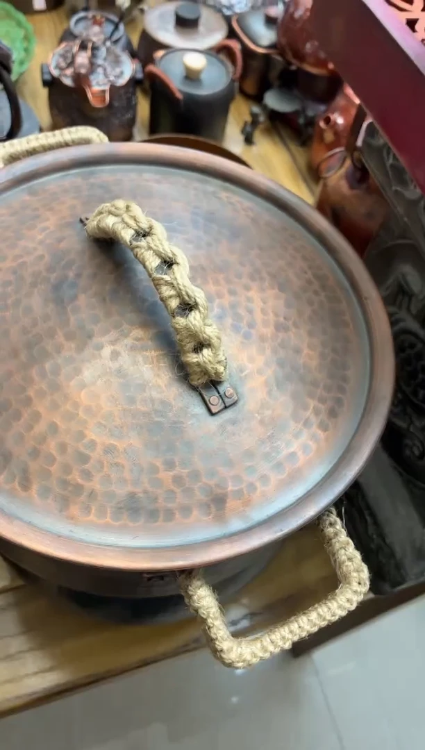 大号古法双耳紫铜锅
