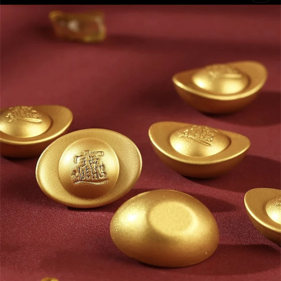 实心镀沙金元宝摆件 聚宝盆聚宝缸装饰摆件 创意饰品小摆件元宝