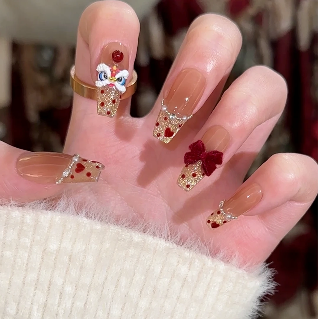 【好运连连】手工假指甲贴片美显白穿戴甲可拆可卸假指甲新娘孕妇