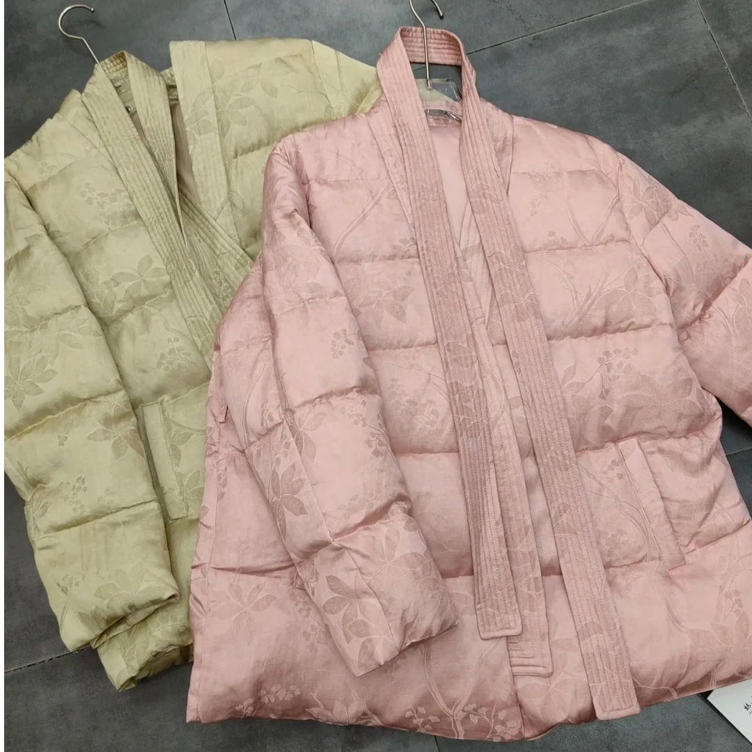 【羽绒服 】新中式国风盘扣设计师款刺绣V领复古外套9873