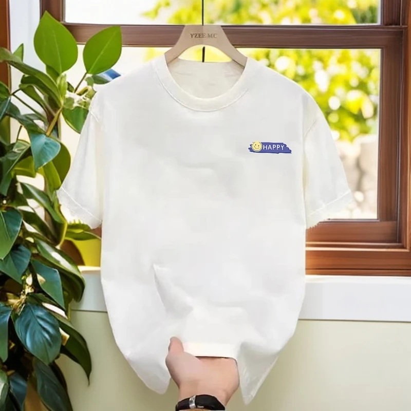 夏季T恤印花圆领潮牌宽松休闲百搭英伦雅痞风男士休闲半袖<A>服饰