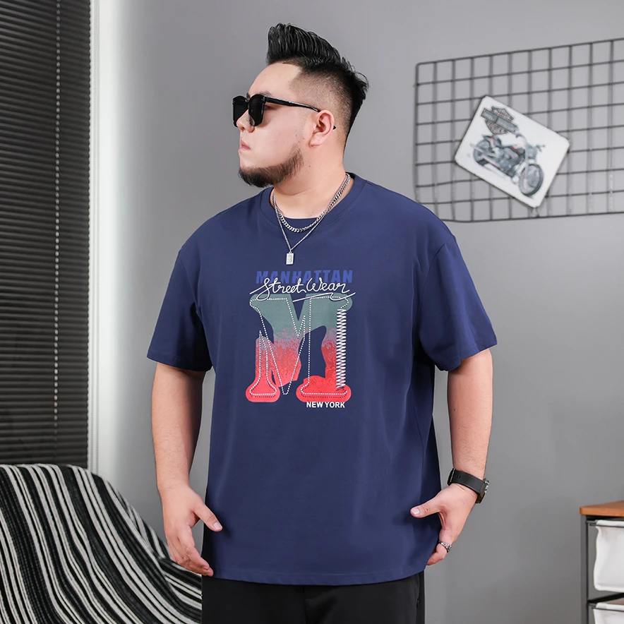 夏季短袖T恤宽松加肥加大美式高街短袖t恤男上衣印花圆领PB520832