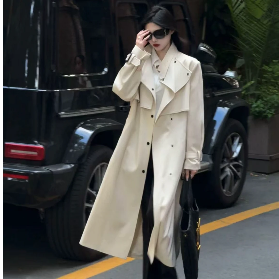 CHUCHU【邦德街】米色风衣英伦风中长款休闲外套穿搭风衣穿搭新款
