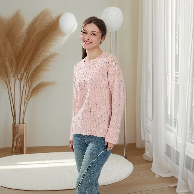 针织休闲款彩点毛衣衫套衫长袖秋冬百搭厚款薄款常规圆领提花女装