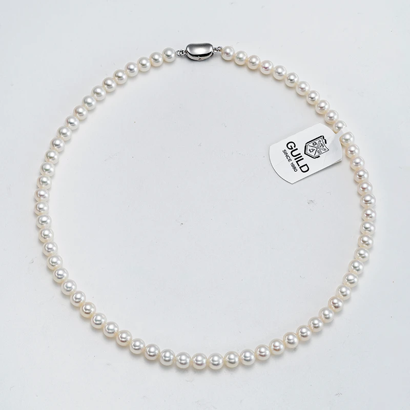 [云雪凝辉]吉尔德五星极光天然淡水无核珍珠项链6-7mm，正圆链长43