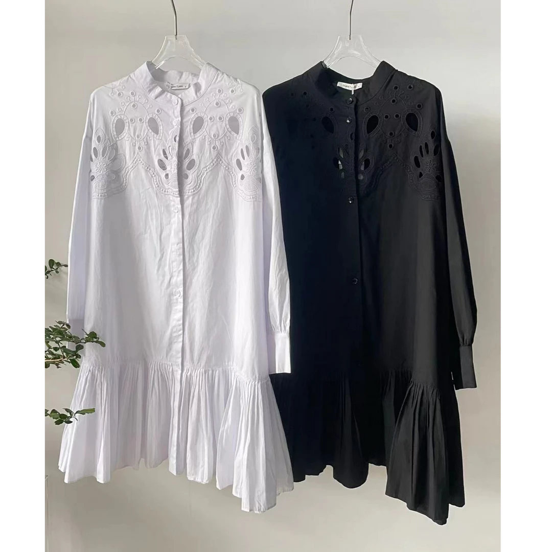 卡麦酱-TW 设计师款镂空拼接百褶连衣裙 6573