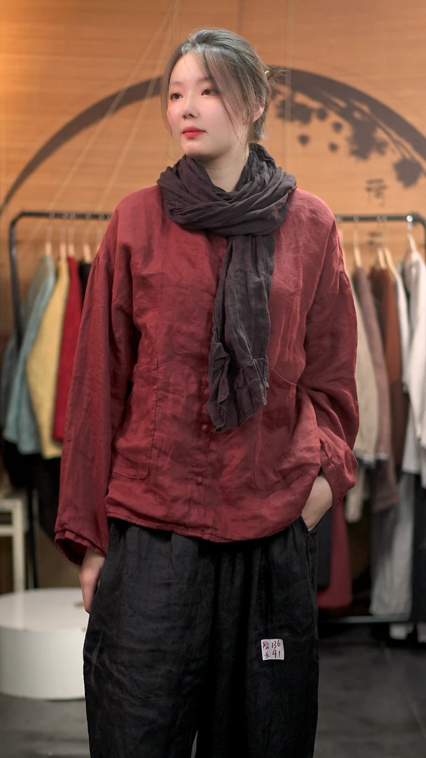 5112  纯亚麻长围巾 冬季百搭 中国风复古纯色