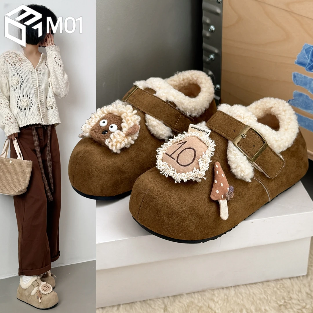 M01可爱卡通搭扣勃肯鞋女2025秋冬季新款时尚百搭加绒保暖棉鞋