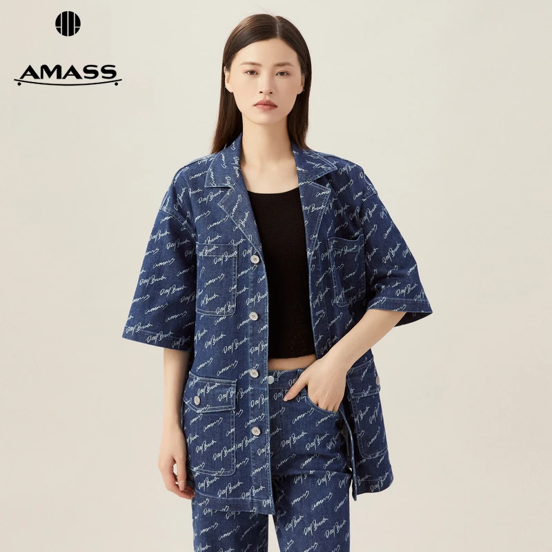 阿玛施AMASS新款女装百搭共享衣橱深呼吸字母老爹牛仔衬衫5400650