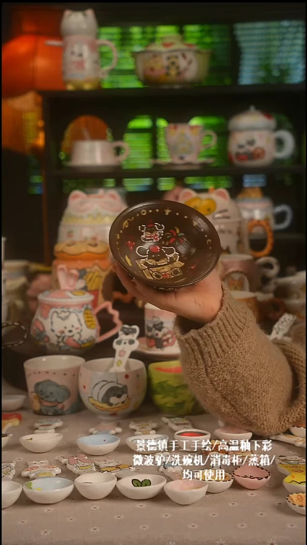 陶瓷无盖款景德镇高温釉下彩纯手绘创意瓷 默认微瑕 不退不换