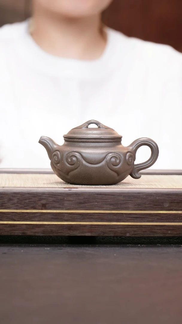 茶壶紫砂天青泥  仿古如意（张杰）