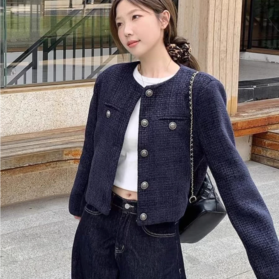 新款小香风外套女短款单排扣复古高级感休闲短外套