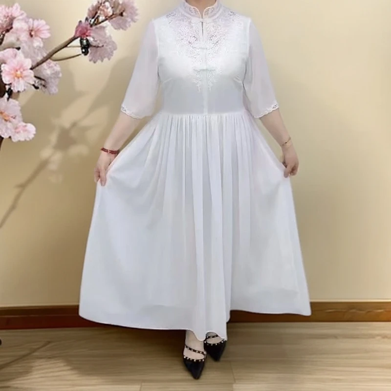 2025年女士常规长裙高腰套头提花连衣裙气质女装日常长款显瘦时尚