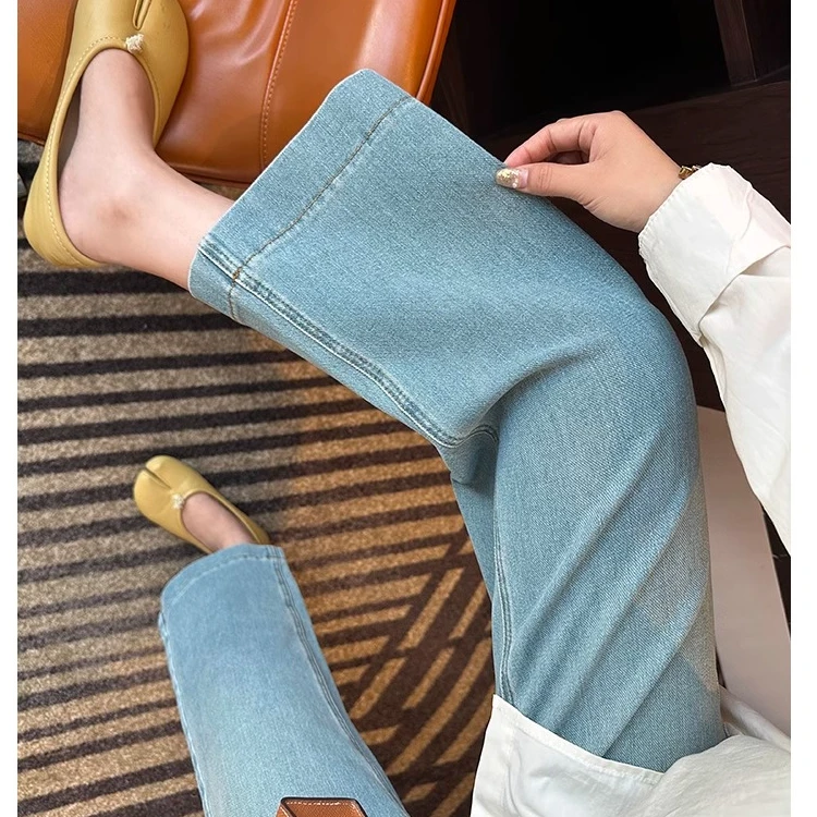 2025早春新款浅蓝色九分直筒裤梨型身材高腰显瘦宽松小个子阔腿裤