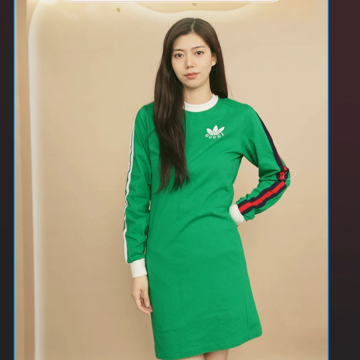 95新 GUCCI/古驰 中长款长袖连衣裙绿色 S 码/250820MZS9R10