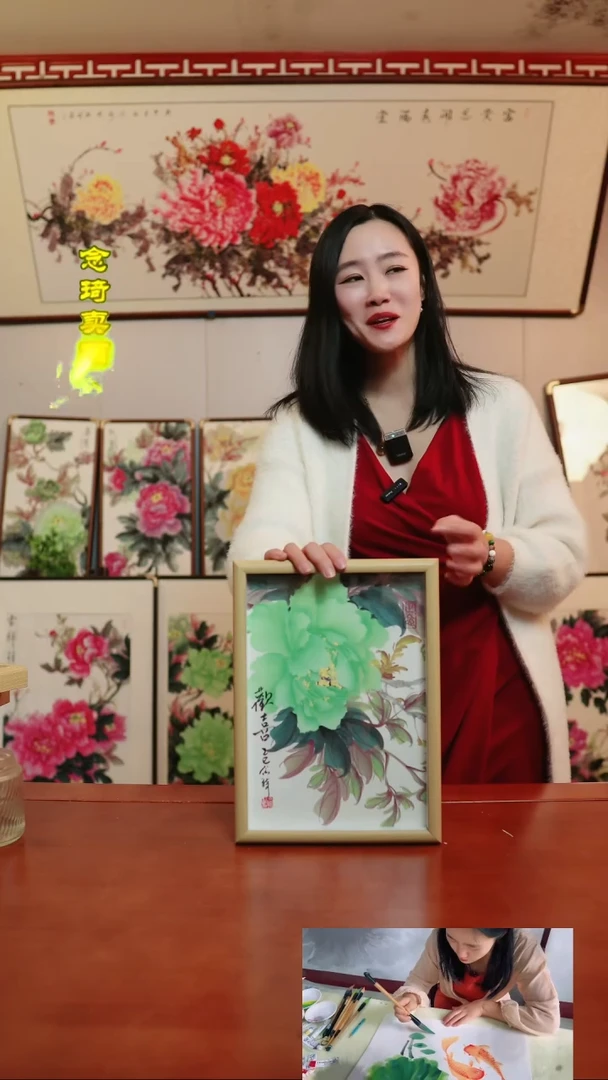 【闪购商品】书法非实木摆台~23*32厘米~绿牡丹