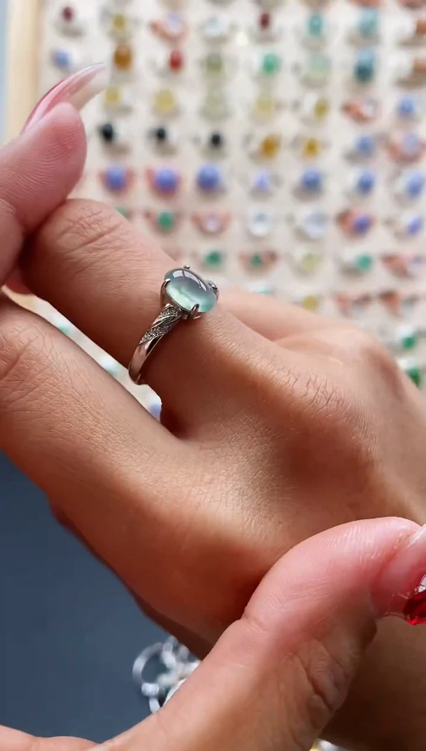 【闪购商品】翡翠戒指银S925镶嵌缅甸天然A货翡翠111 7+9