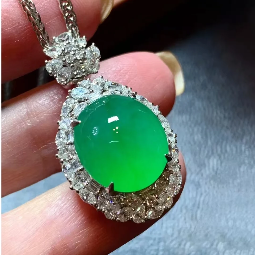 非金属合成锆石项链 复古精美小灯泡满绿色项链 设计感蛋面