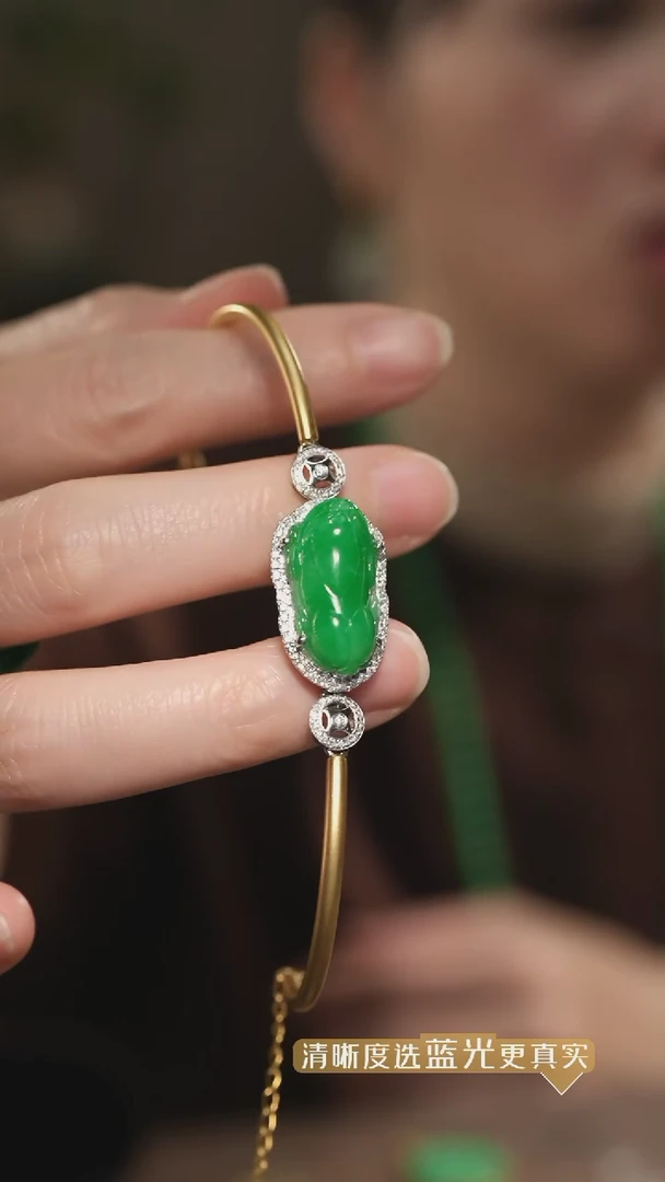 【闪购商品】翡翠手链18K金镶嵌正阳绿翡翠貔貅手链