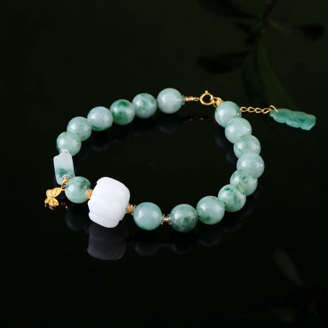 【意婵】《西风翠》(8mm)18K金天然缅A翡翠单圈手链-915189