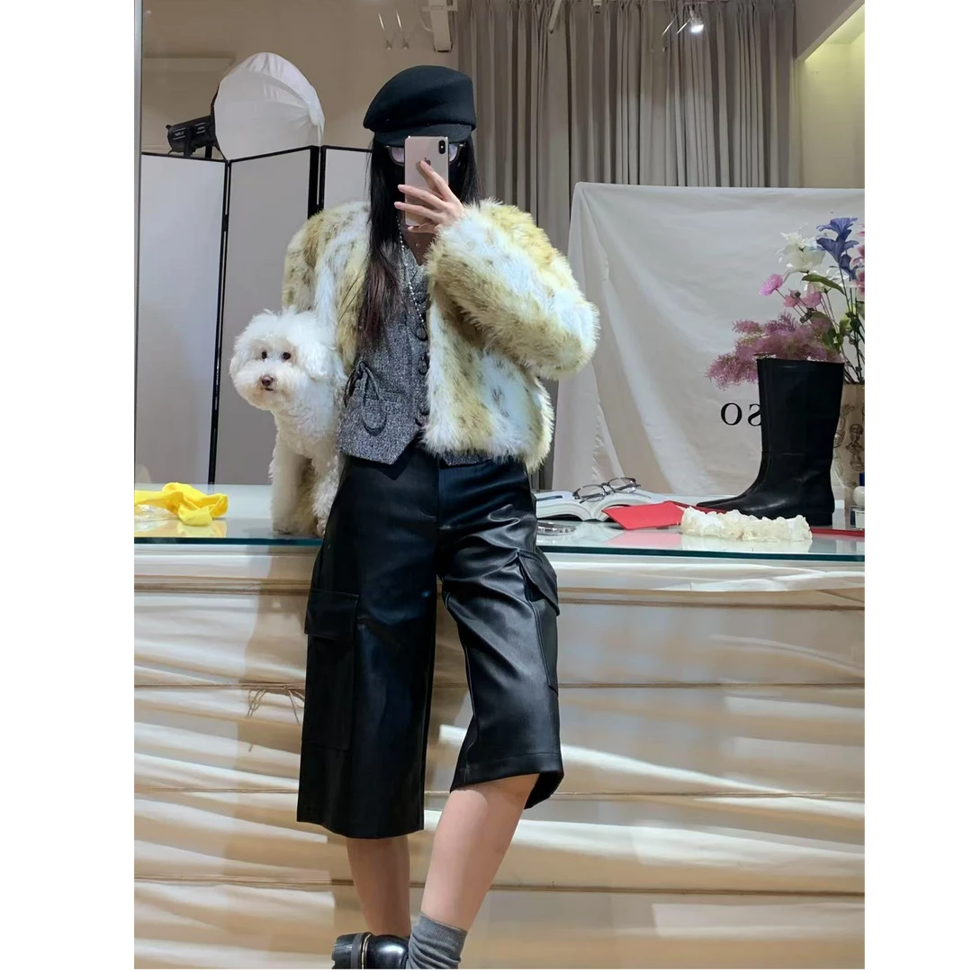 长毛豹纹环保草（0差评）短外套