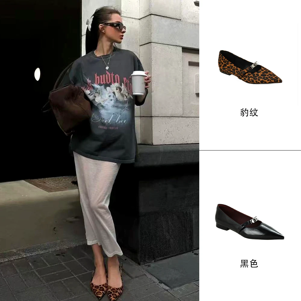 MANIKA GUAN 2025秋季新款时尚尖头平底单鞋气质浅口女鞋MK162456