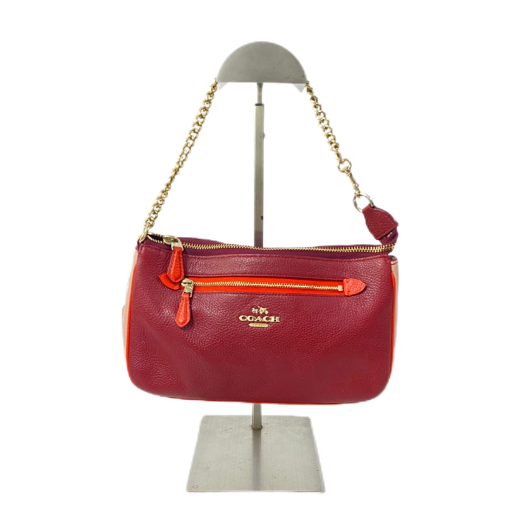 95新 COACH/蔻驰 红色全皮单肩手提麻将包 AF-10152-B