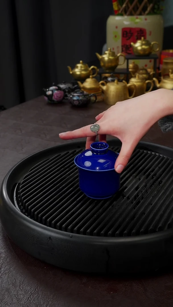 【闪购商品】杯【宜景窑蓝宝王子】马蹄盖碗