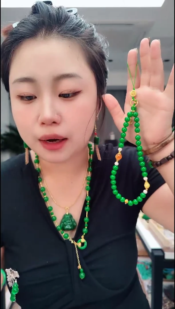 颈饰合金石英质玉1301绿手机链