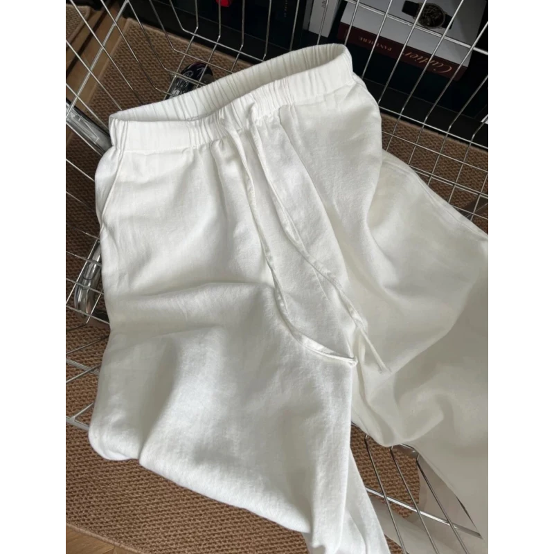 港式洋气2-300斤超大码抽绳亚麻休闲裤早秋男女垂感老钱风直筒裤