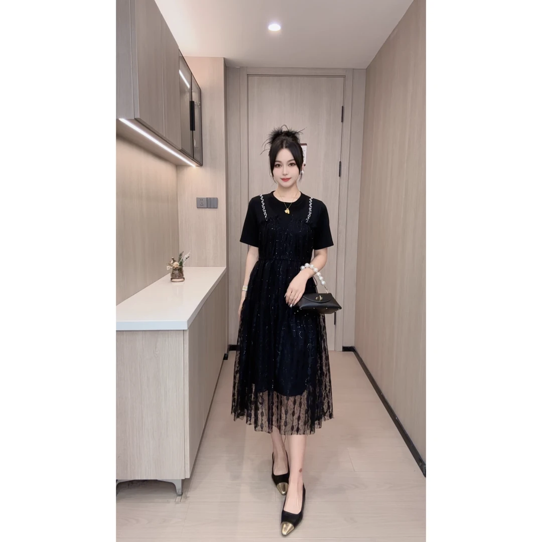 7094鱼鱼严选夏季新款重工亮片轻奢高级时尚气质款收腰显瘦连衣裙