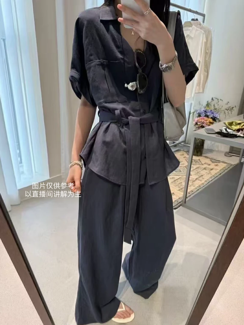 亚麻短袖阔腿裤套装新款时尚微胖MM显瘦两件套2025年夏季女士修身