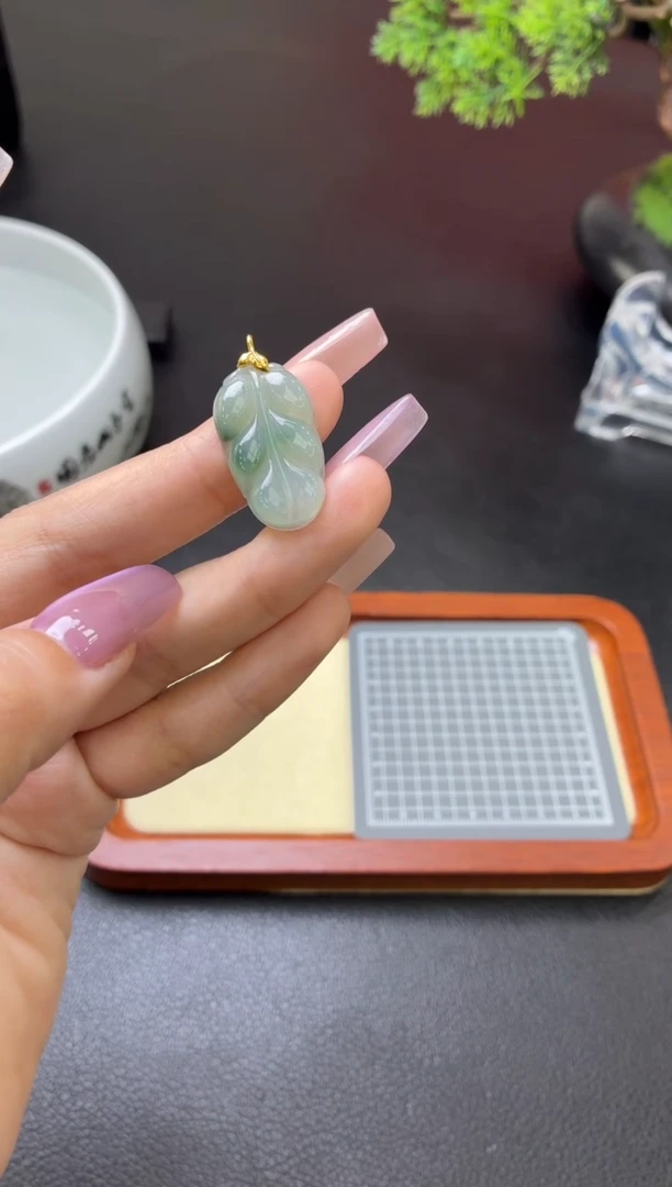 吊坠(不含链)18K金镶嵌翡翠吊坠（配皮绳！）