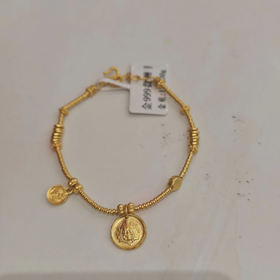 足金999 黄金手工黄财神盘缠手链